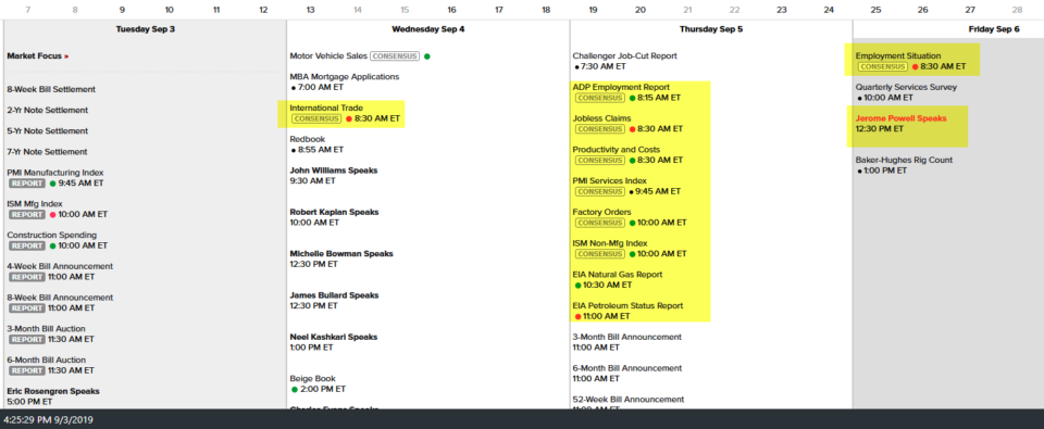 economic calendar Sept 3rd